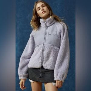 BDG Chuck Fleece Sherpa Light Gray Zip-Up Jacket-Size XL
